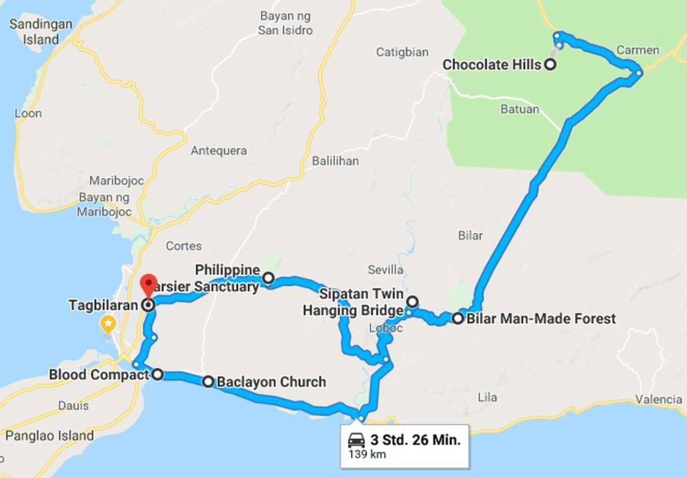 Route für "Bohol in einem Tag" - mehr auf dem Blog!