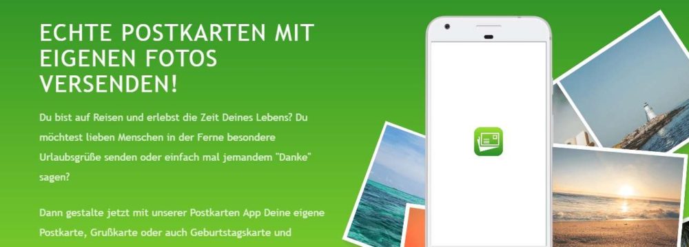 Screenshot der Cardiety Postkarten App Website - Postcard it your way
