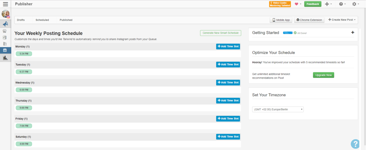Weekly Posting Schedule Tailwind for Instagram