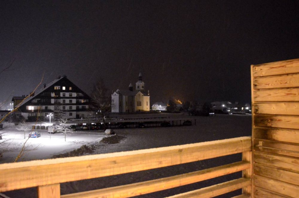 View from the balcony of my room at Eco Hotel Bohinj at night Eco Hotel Bohinj - find the best ski resorts in Slovenia - the ultimate guide to skiing in Slovenia