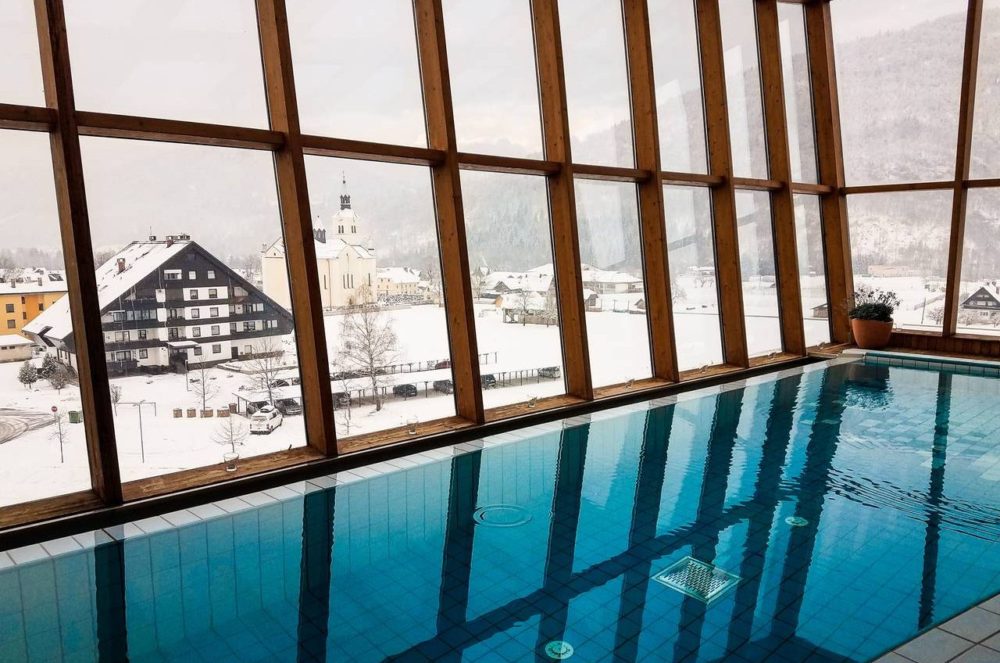 Awesome infinity pool at Eco Hotel Bohinj - find the best ski resorts in Slovenia - the ultimate guide to skiing in Slovenia