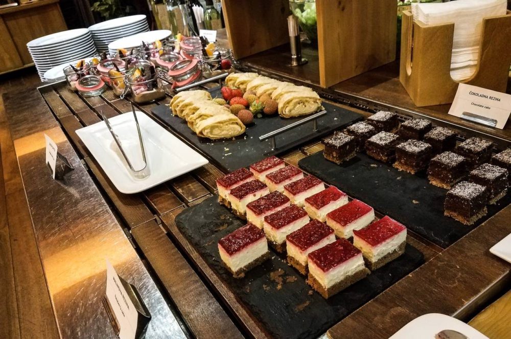 Dessert at dinner buffet at Eco Hotel Bohinj - find the best ski resorts in Slovenia - the ultimate guide to skiing in Slovenia