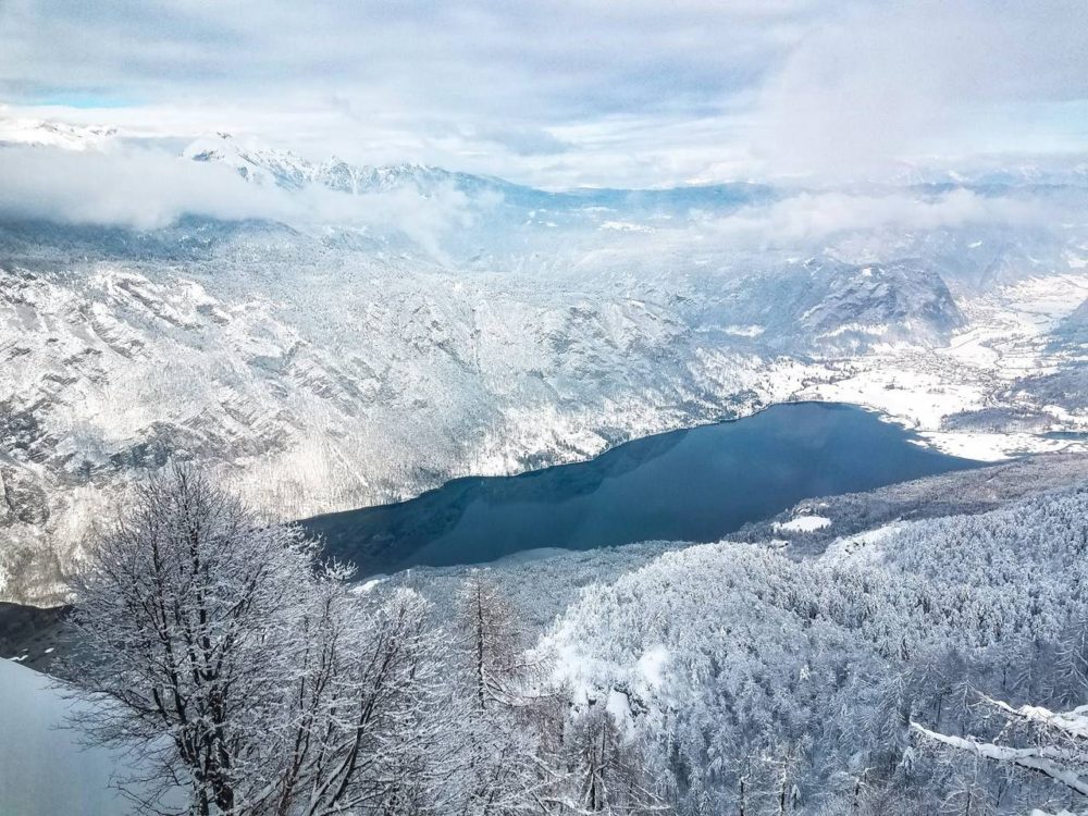 Lake Bohinj from Panorama restaurant in Vogel Ski Resort - find the best ski resorts in Slovenia - the ultimate guide to skiing in Slovenia