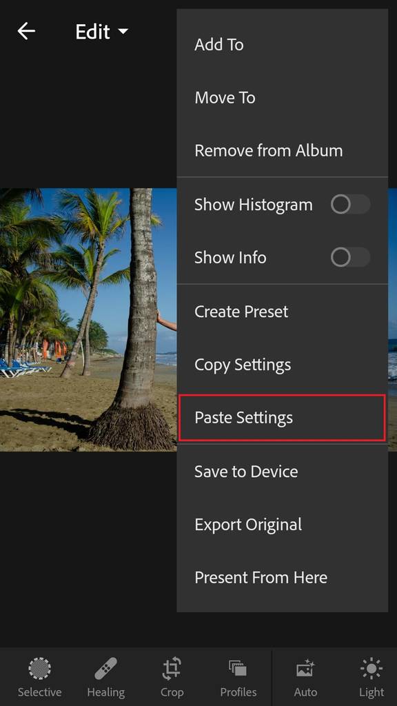 How to import and use mobile Lightroom presets with the app screenshot tutorial