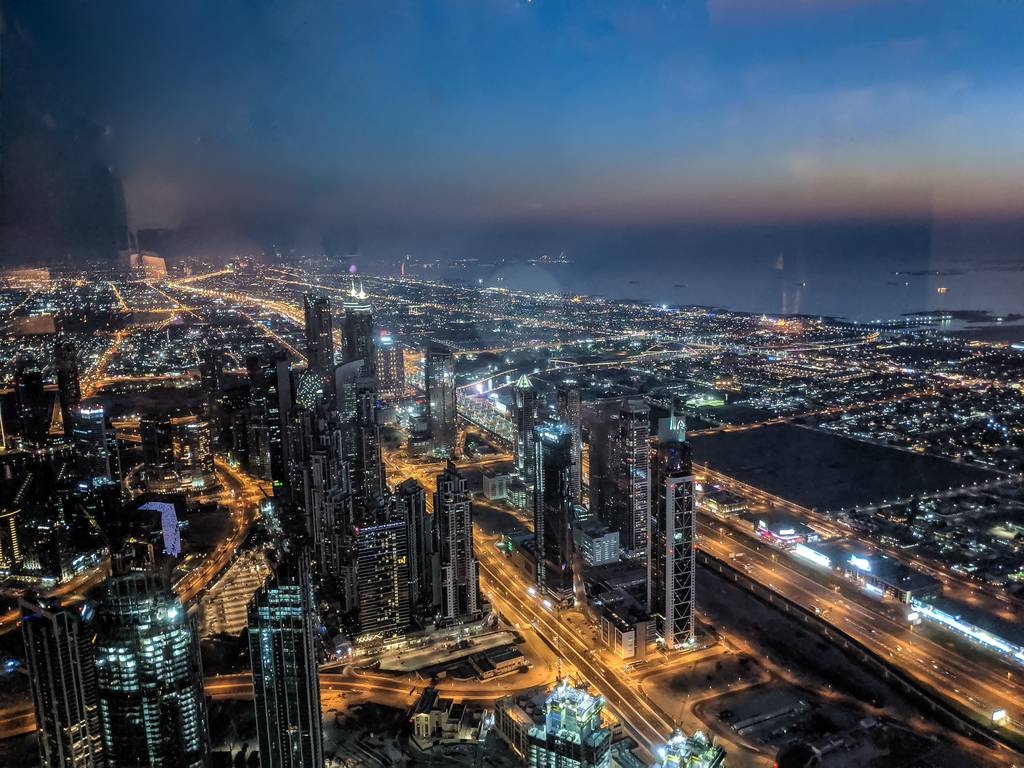 View over Dubai at night from Burj Khalifa