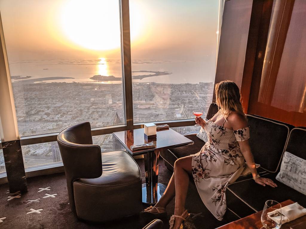 Sunset from At.mosphere restaurant in Burj Khalifa