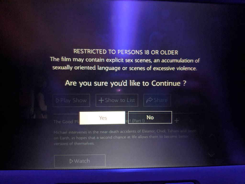 Qatar Airways Economy Class Review Entertainment Screen with Warning
