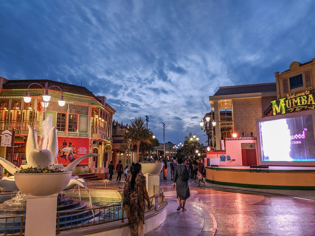Bollywood Parks Dubai at night