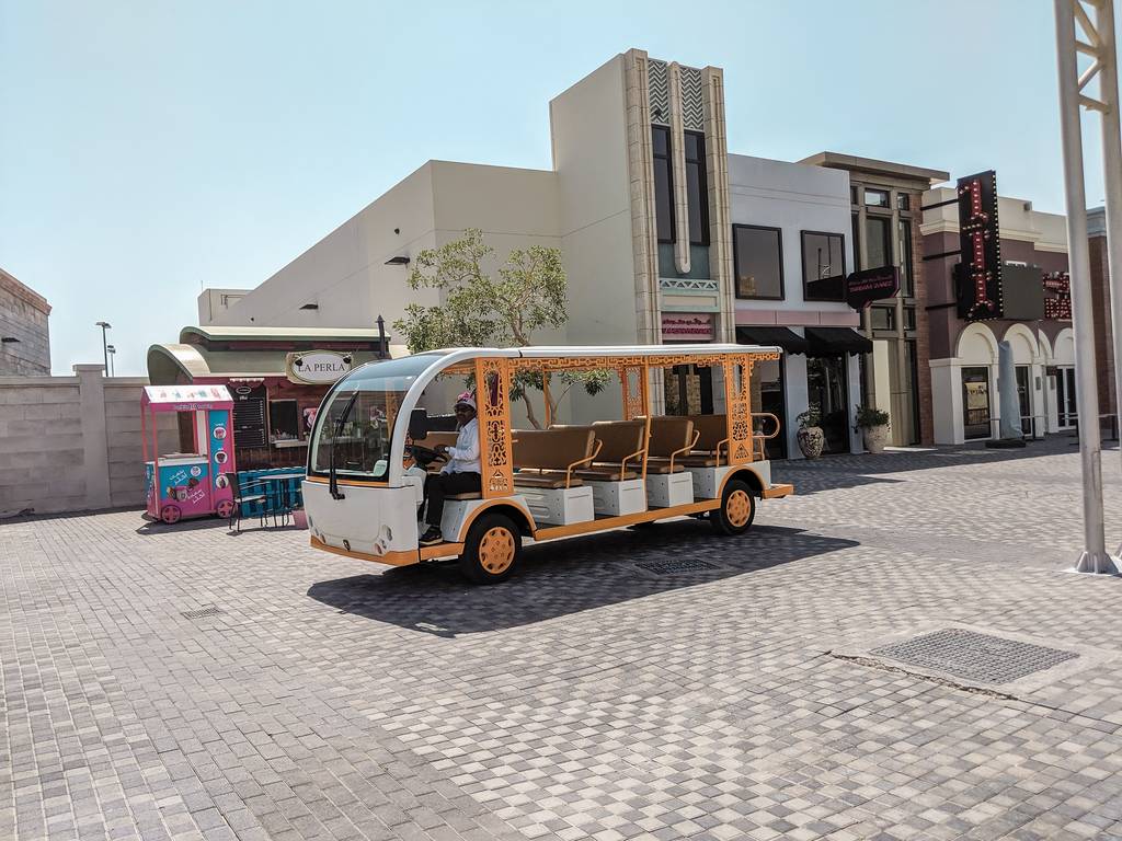 Bus shuttle in Riverland at Dubai Parks and Resorts