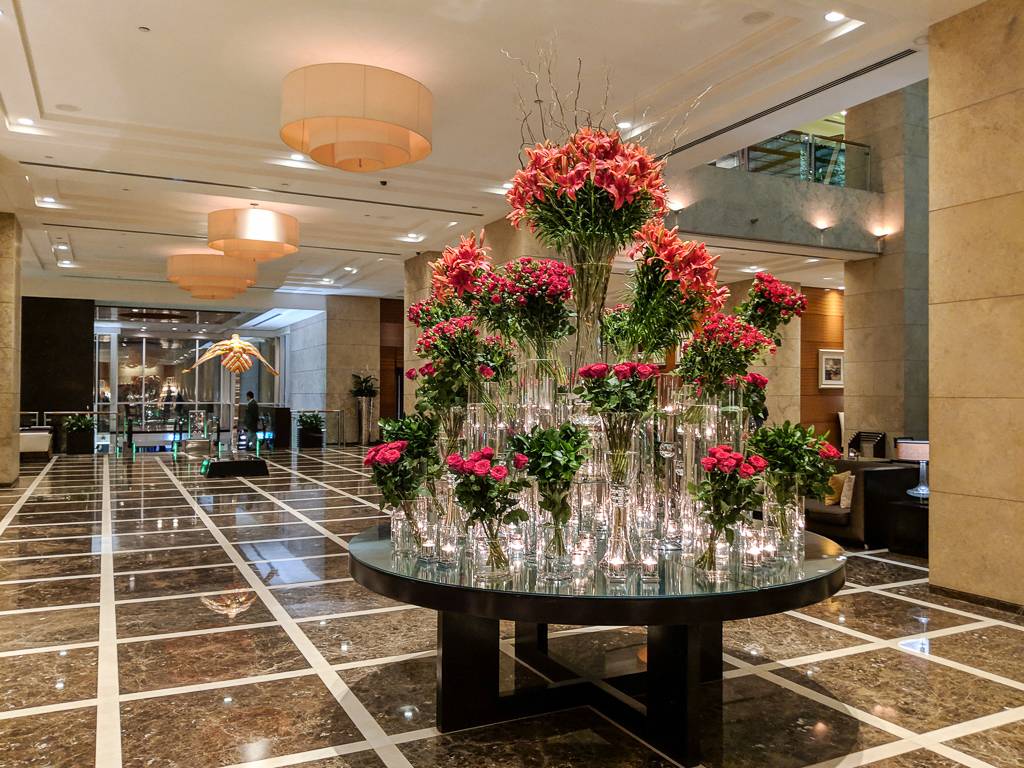 Flower buquet at lobby of Grosvenor House Dubai