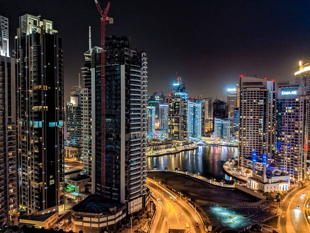 Night view over Dubai Marina from Grosvenor House Dubai