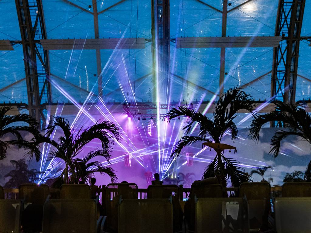 Laser show at night at Tropical Islands Berlin