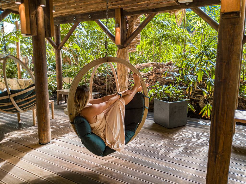 Hanging chairs at the Sauna and Spa