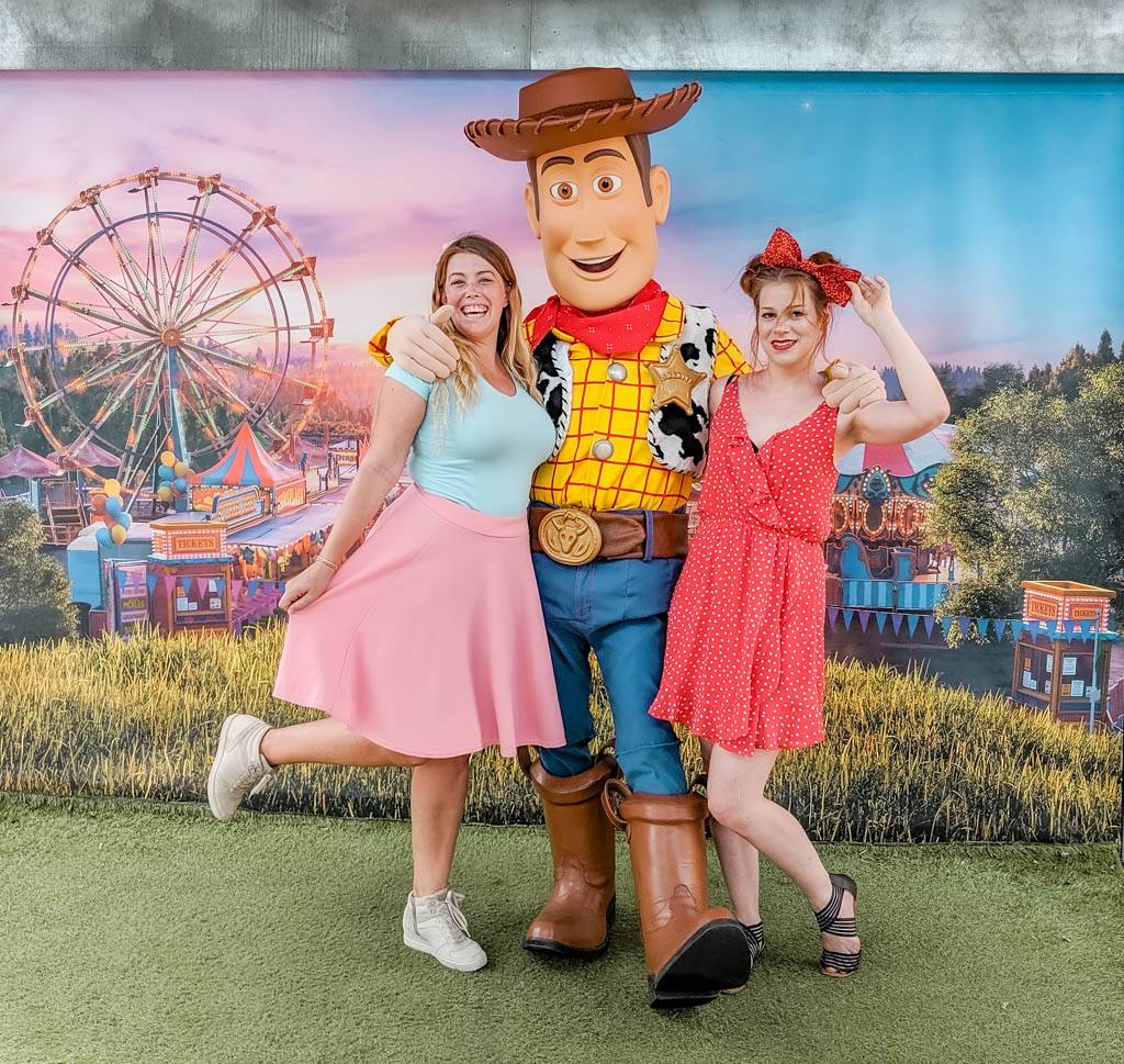 Sarah and Cat with Woody - Disneyland Character Meet and Greet