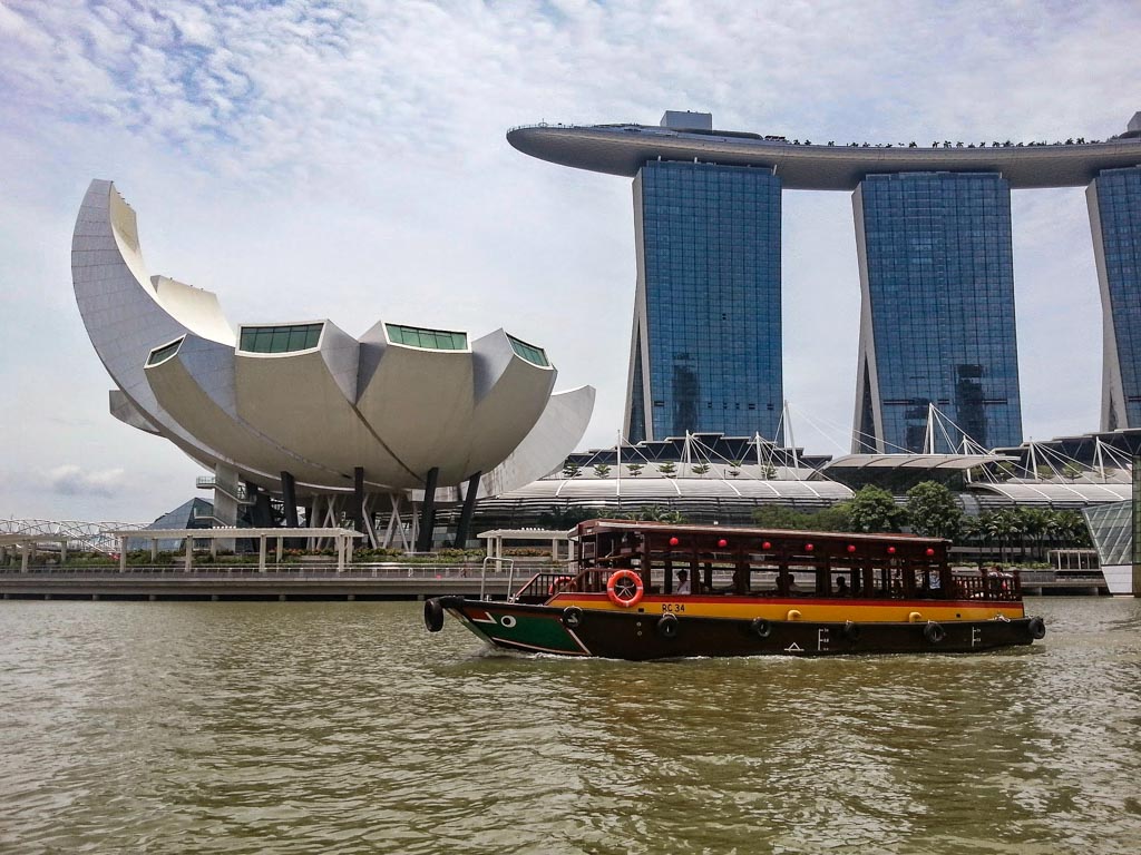 Traditional Gum Boat in Singapore in Front of Marina Bay Sands