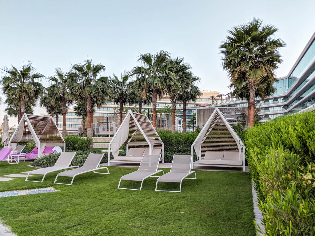 Cool loungers in the garden part of W Hotel Dubai