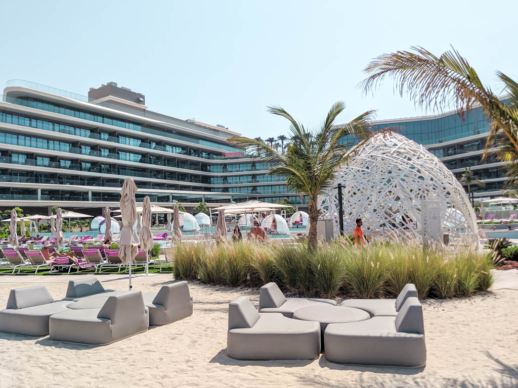 Loungers on the beach of W Hotel Palm Jumeirah