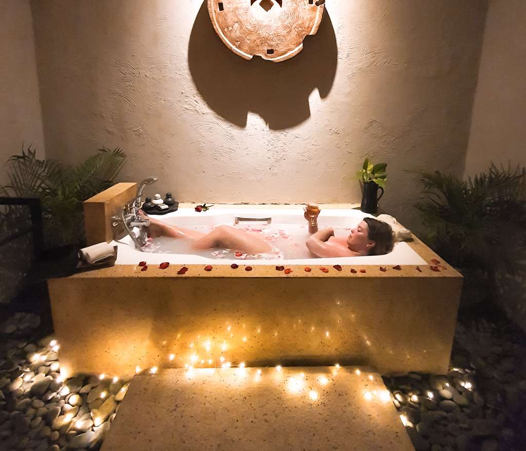 Milk and flower bath at our private pool villa in Sanur
