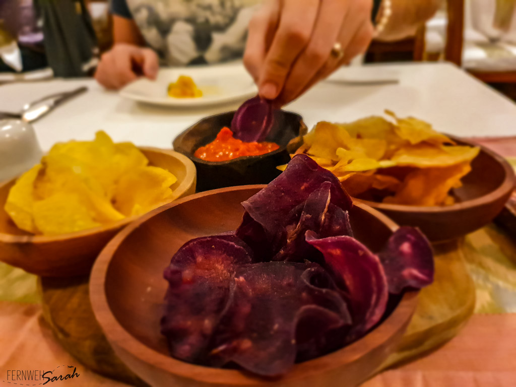Complimentary chips provided during dinner at Munduk Moding Plantation MiMPi restaurant