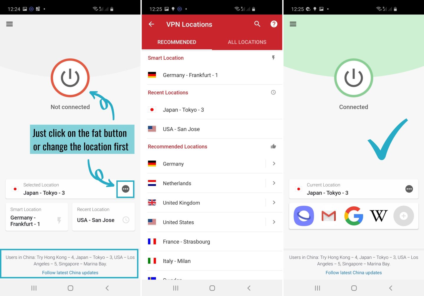 Screenshots on how to use Express VPN to get unrestricted internet access in China