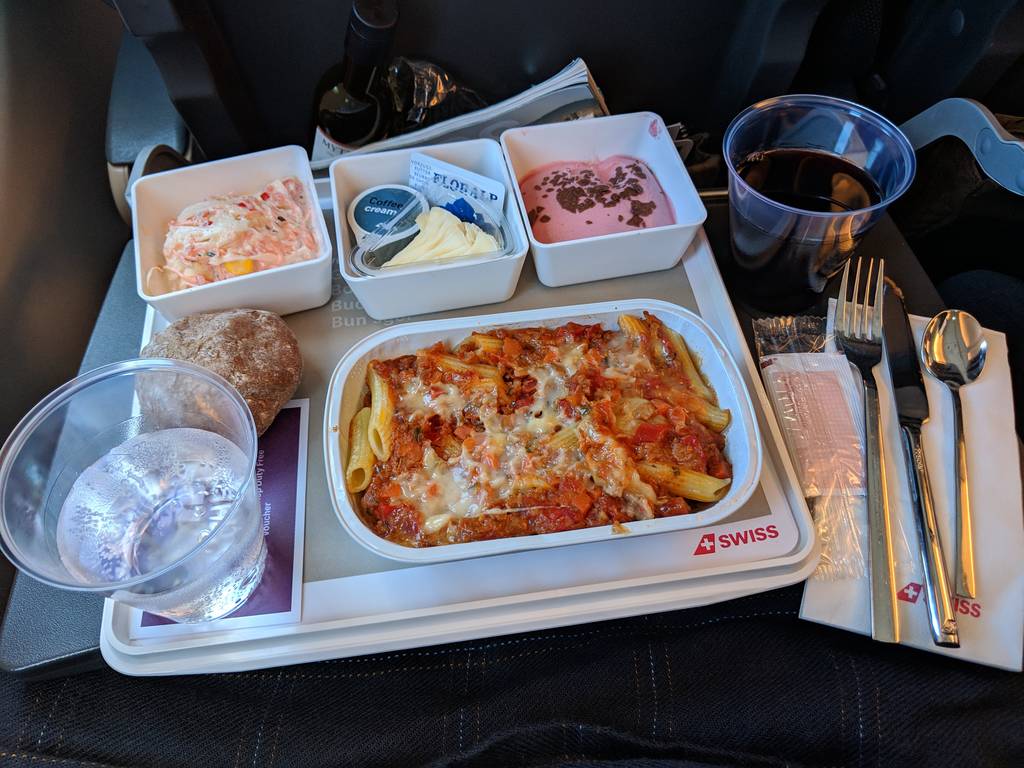 Swiss Air Economy Class Food Pasta