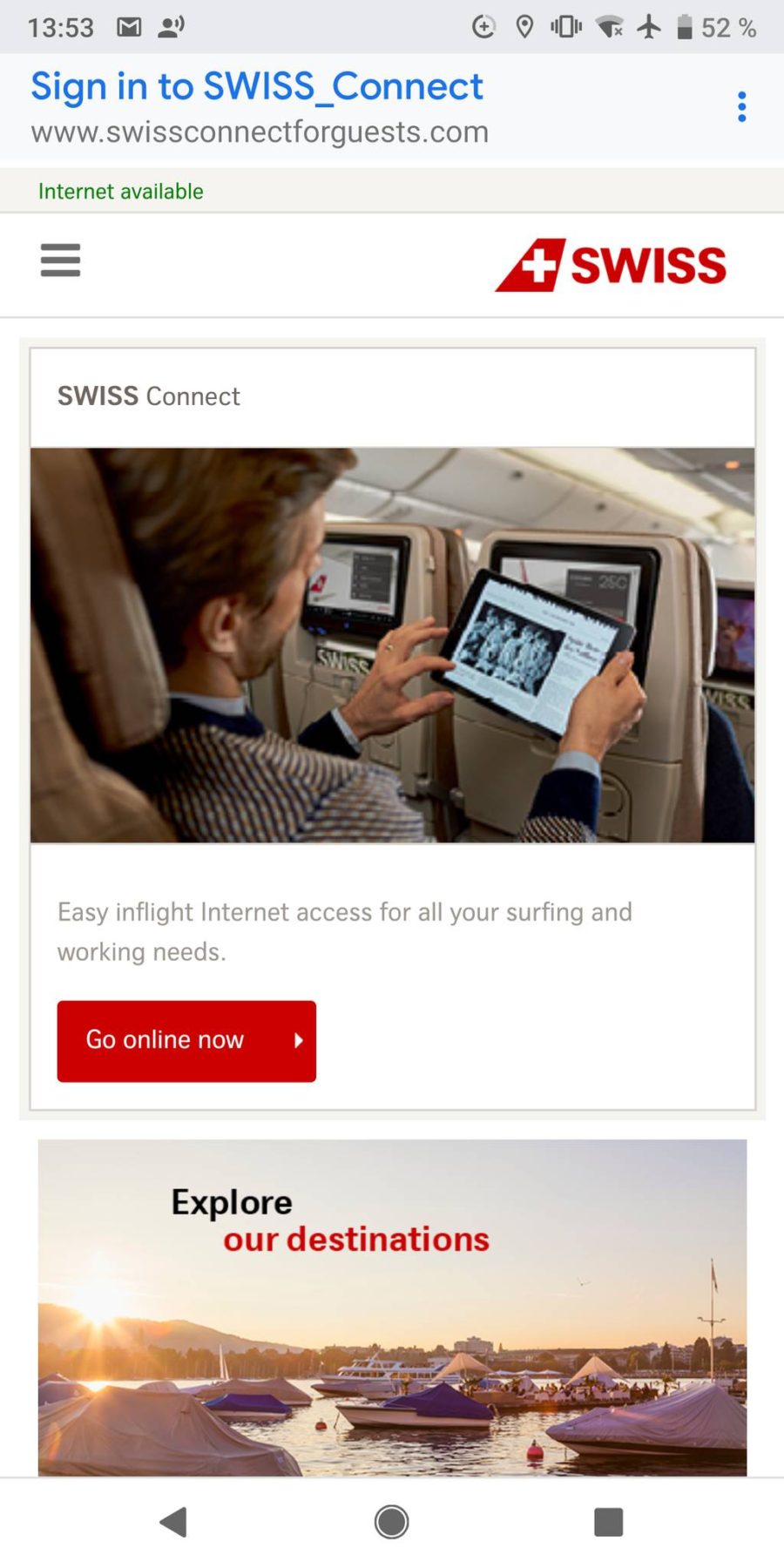 Swiss Air Connect information screen